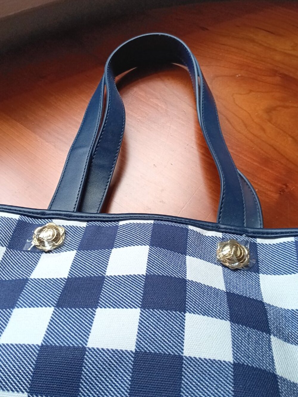 NWT Draper James Blue & White Checkered Large Shoulder Tote Bag